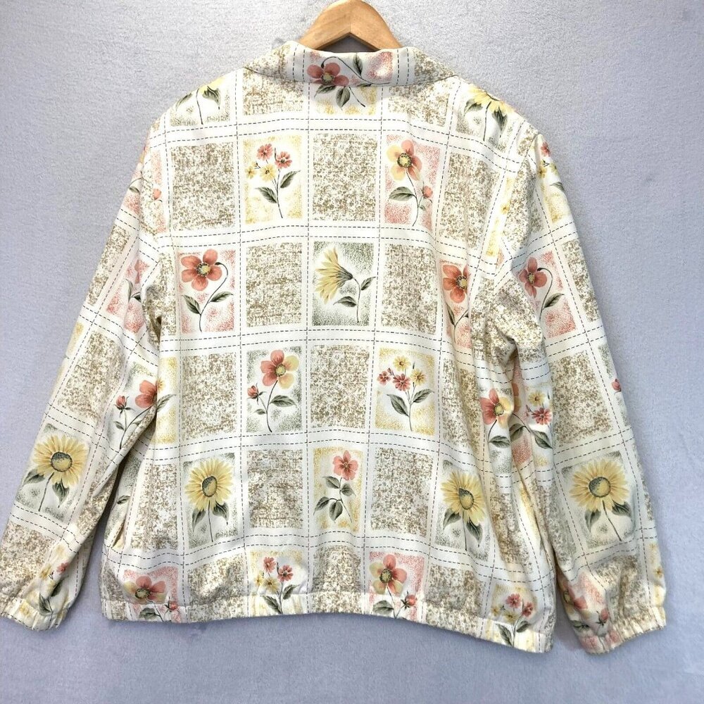 Alfred Dunner Floral Garden Grid Jacket Size 18 Full‎ Zip Up Beaded Colorful - Picture 2 of 16